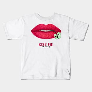 Kiss Me I'm Irish - Pop Culture Lips and Shamrock Leaf Kids T-Shirt